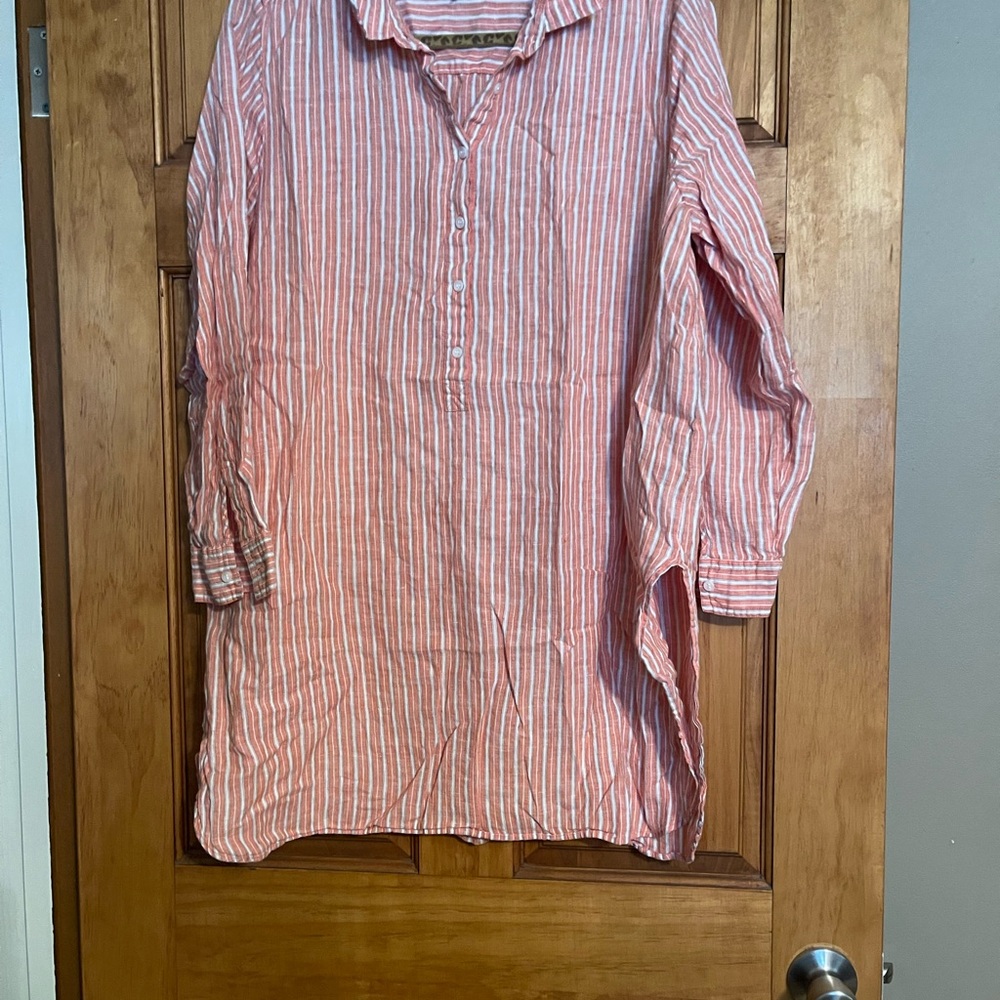 NYDJ Coral and White Striped Tunic